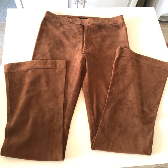 Ralph Lauren Blue Label, Cognac Brown, Suede Leather, Flare Leg Pants, Women’s 6 - Picture 16 of 17